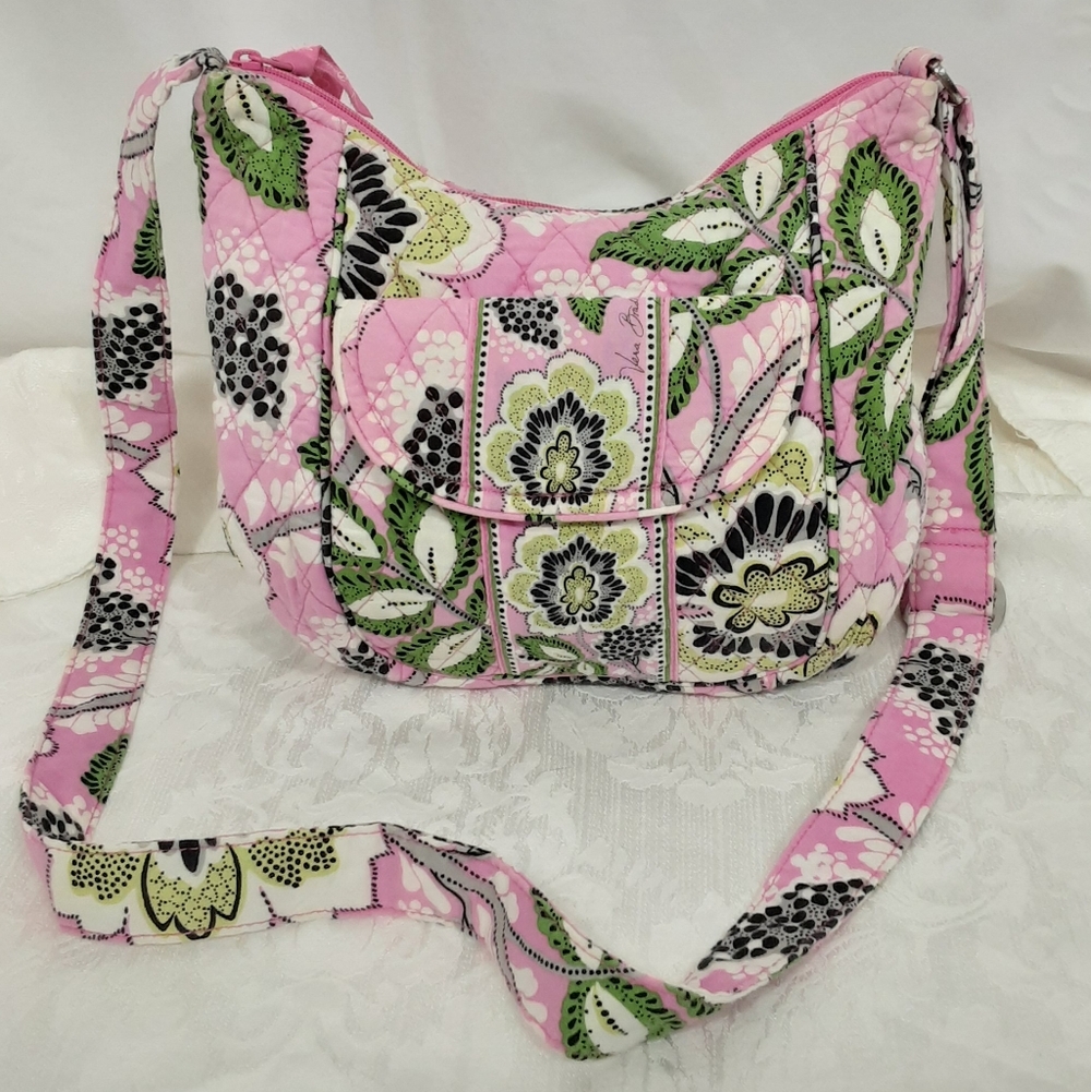 Vera Bradley Prscilla Quilted Floral Pink and Green Crossbody Bag.